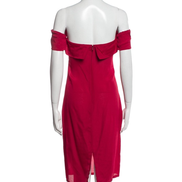 Reformation carrera off the shoulder red pink sheath midi dress with slit - Picture 3 of 4